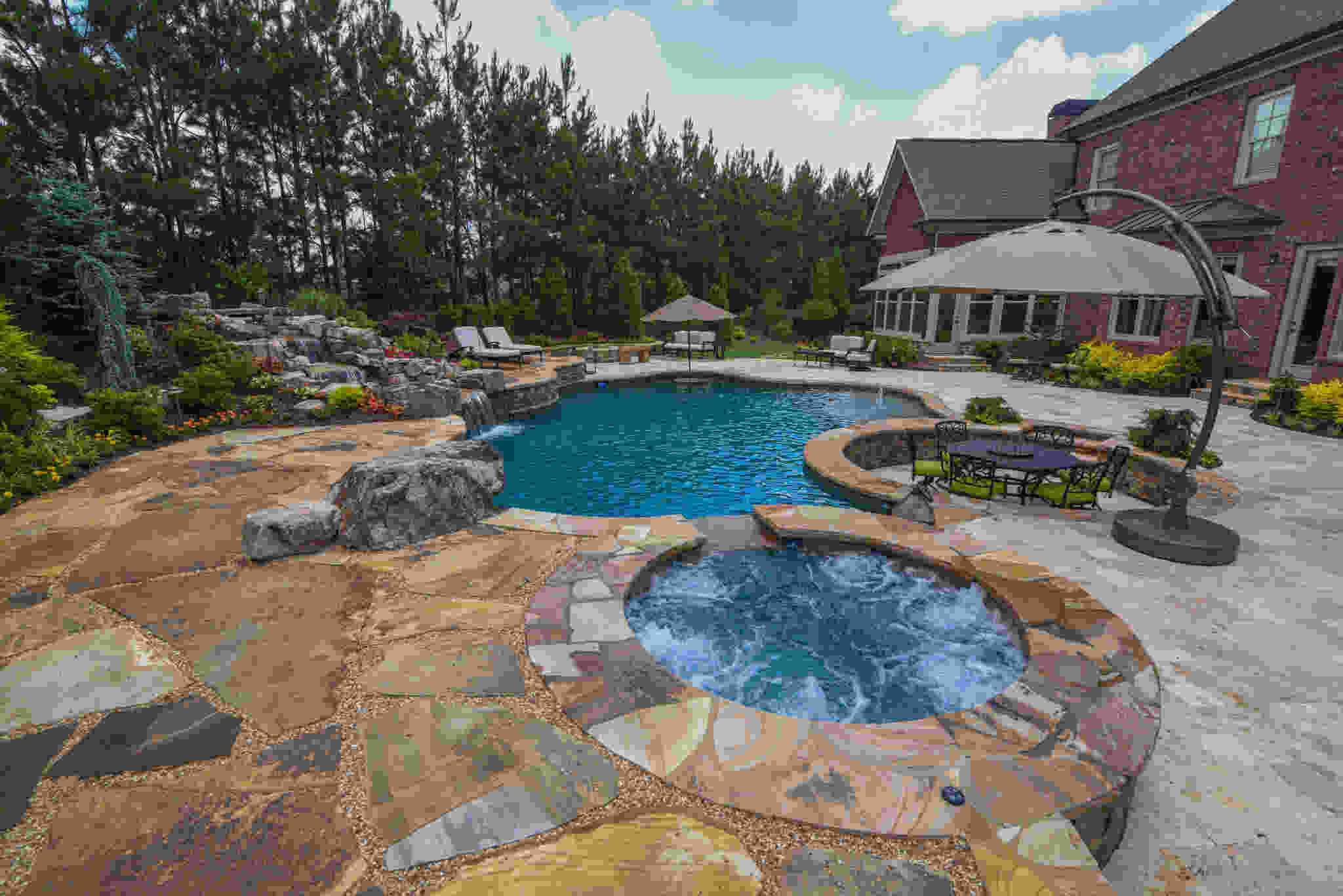 Backyard Pool And Hot Tub