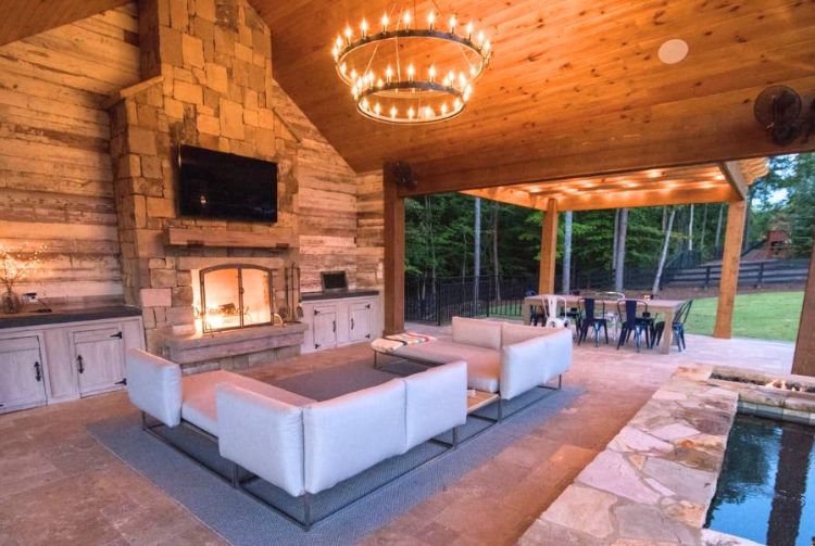 Cozy Outdoor Room With Fireplace In Woodstock, GA