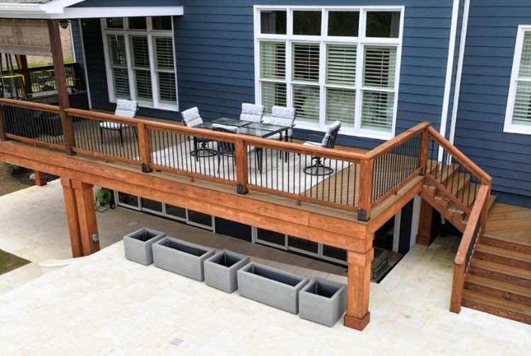 Elevated Deck With Wooden Railing In Alpharetta, GA