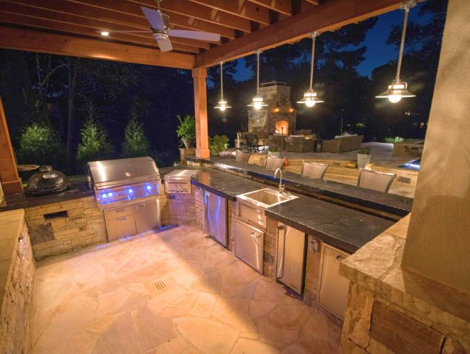 Outdoor Kitchen With Ambient Lighting In Johns Creek, GA