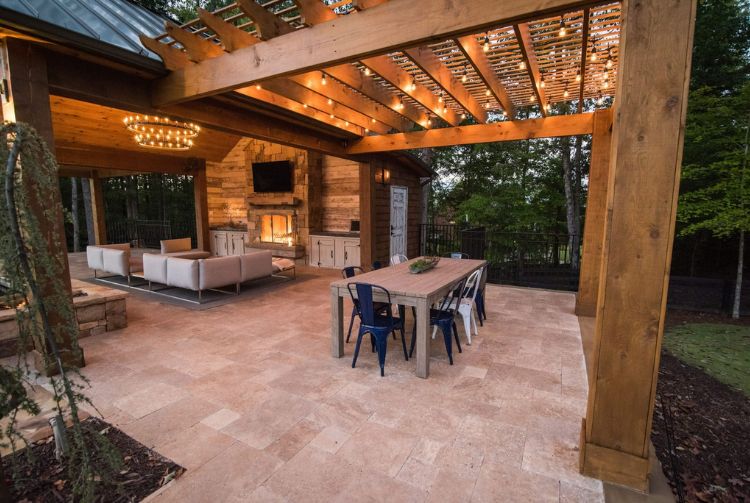 Rustic Covered Patio With Dining Area In Alpharetta, GA