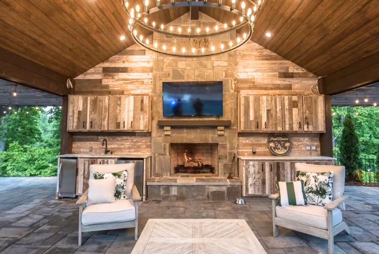 Rustic Outdoor Living Space With Fireplace In Woodstock, GA