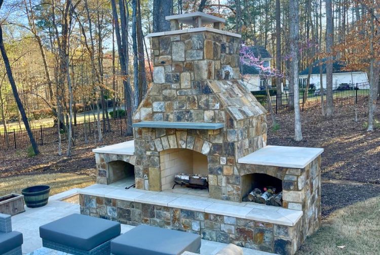 Stone Outdoor Fireplace In Sandy Springs, GA