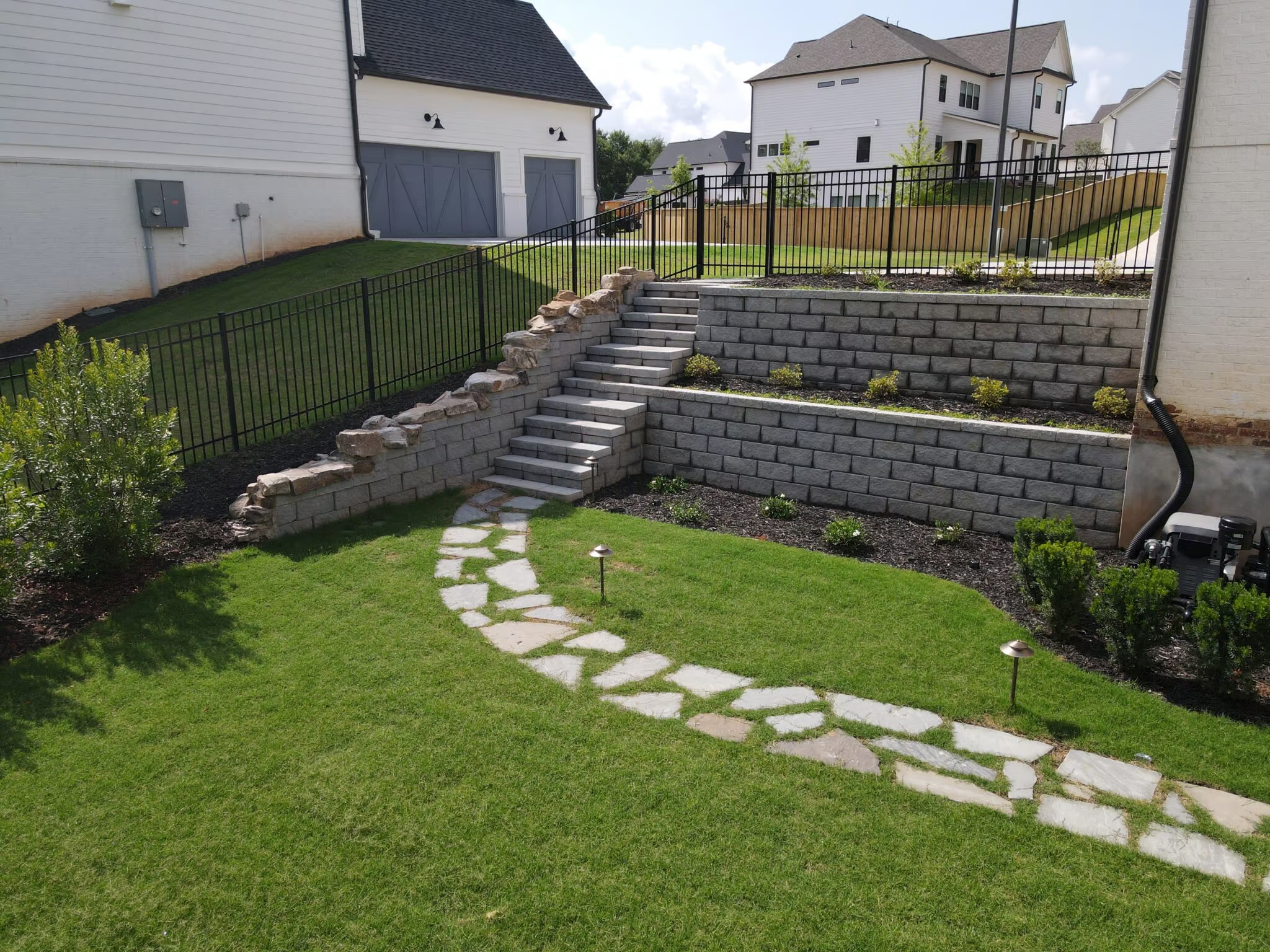 Terraced Backyard With Stone Steps And Pathway