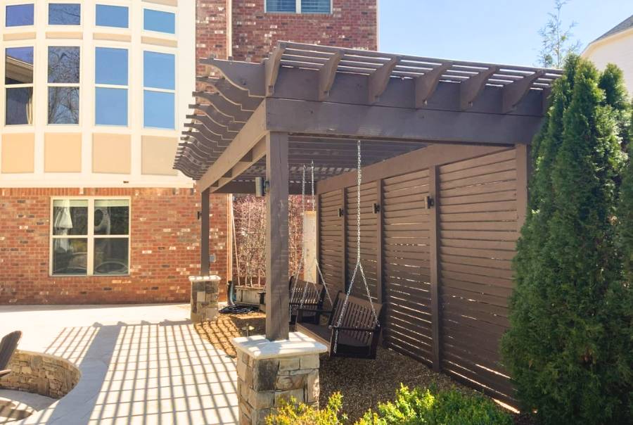 Modern Pergola With Wooden Swing And Divider