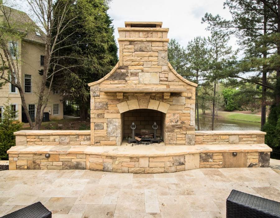 Custom Stone Outdoor Fireplace Atlanta